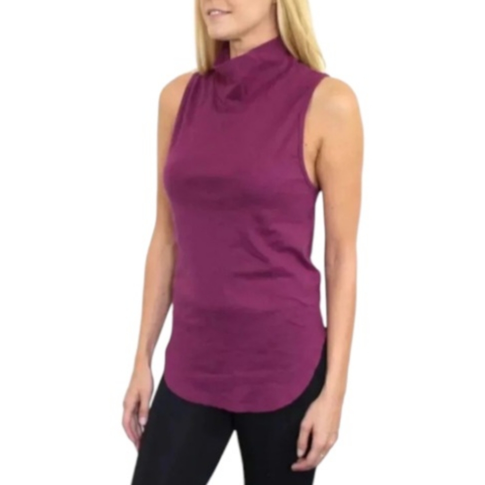 FREE PEOPLE LA Livin 90210 Muscle Tank Top Mock Neck Berry Plum Purple NWOT